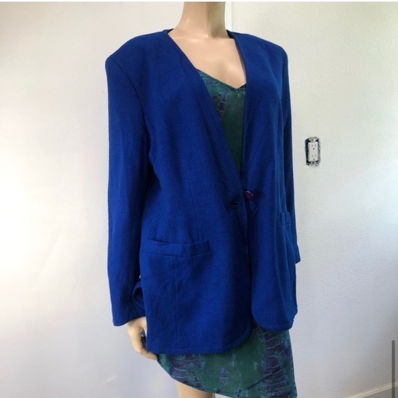 Liz Claiborne Vintage Blazer Chest Pocket Royal Blue - Picture 12 of 16